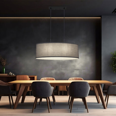 Eglo Suspension Pineta 1 Ampoule Moderne En Acier, Bois Et Textile