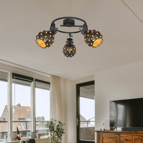 Plafonnier, spot de plafond, lampe de cuisine, lampe de salon, aspect  cristal, spots mobiles, 3 flammes