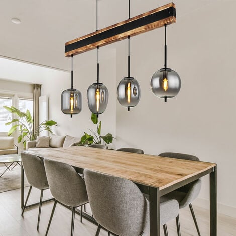 Lampe à suspension suspension plafonnier salle à manger lumière cuisine  lumière, métal verre bois fumé noir