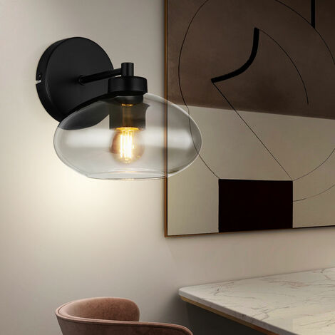 Applique murale applique murale lampe de couloir lampe de chambre lampe de salon, métal verre noir aspect fumée, 1x douille E27, HxLxÜ 20x18x22cm