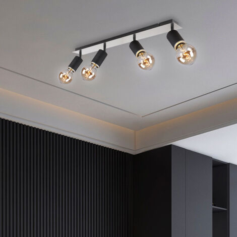 Plafonnier Bois 4 Spots Orientables LED - Applique Murale Ou Plafond, Design Moderne, Base E14