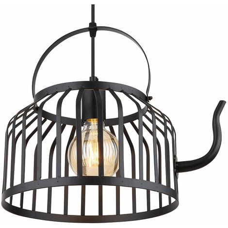 Lampe suspendue ajourée Lustre Tete Simple Lampe sculptée en fer forgé pour  salle à manger (Noir, 20cm)