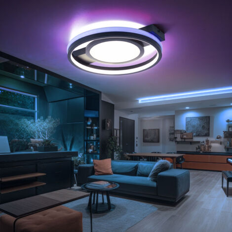 OGVDOE 48W Plafonnier LED Dimmable RGB 30CM Avec Haut-Parleur Bluetooth - Télécommande Et App Pour Chambre Salon