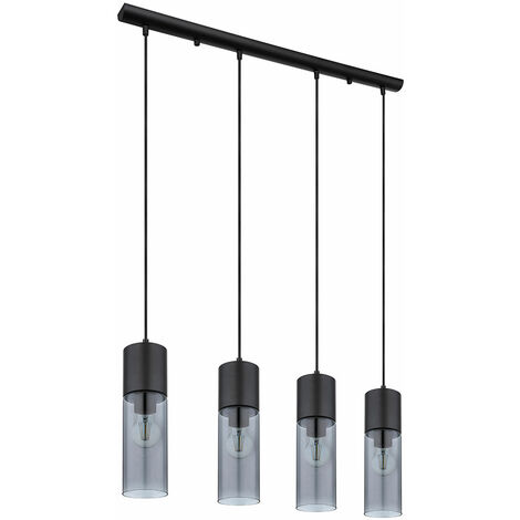 Lampe suspendue lampe de salle à manger lampe de salon lampe de cuisine, 4 flammes, verre métal noir fumé, E27, H 156 cm