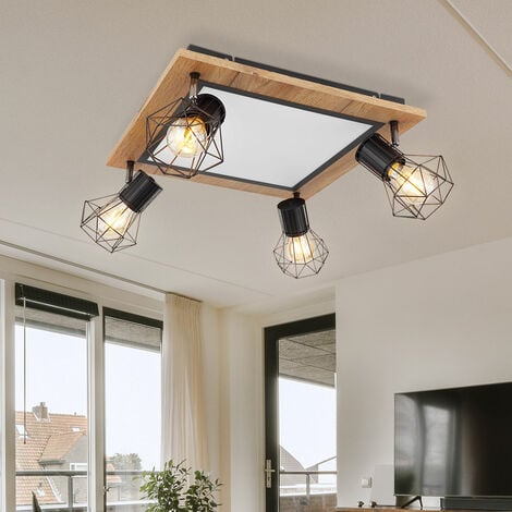 Plafonnier LED en bois, lampe de salon, lampe de salle à manger, fonction  mémoire, spots mobiles