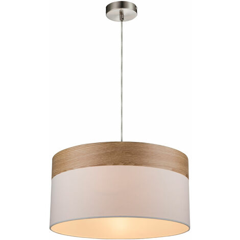 Suspension LED Lampe de salon Lampe suspendue Lampe de table à manger Lampe de cuisine aspect bois, textile blanc, 9W 810lm blanc chaud, DxH 40x120 cm