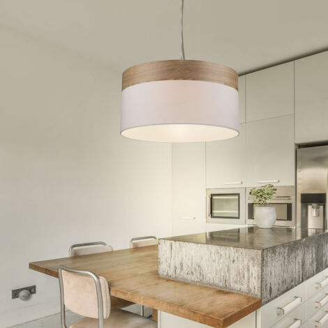 Suspension LED Lampe de salon Lampe suspendue Lampe de table à manger Lampe de cuisine aspect bois, textile blanc, 9W 810lm blanc chaud, DxH 40x120 cm