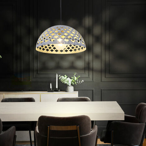 Lampe suspendue suspension lampe de salon lampe de salle à manger lampe de cuisine, métal noir gris poinçons en forme de losange, réglable en hauteur, E27, H 120 cm