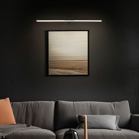 Applique LED lampe de salle de bain applique murale lampe de couloir lampe de salon, interrupteur à bascule, métal aluminium noir, 20W 590lm 4000K blanc neutre, L 61,5 cm