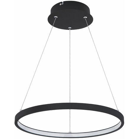 Lampe suspendue anneau rond lampes LED salon suspendu moderne, en métal en opale noir mat, 1x LED 19W 800Lm blanc chaud, DxH 38,5x120 cm