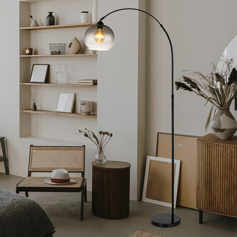 Lampadaire Arc Design Rétro - Noir & Or | Abat-Jour Réglable, Douille E27 | Salon, Lecture | Hauteur 165cm