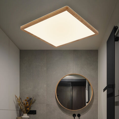 Globo – Plafonnier LED 18W avec variateur 3 niveaux – Rétroéclairage aspect bois – 1600lm blanc chaud – IP44 pour salle de bain – Dimensions 29,4x29,4x2,5 cm (1/5)