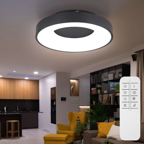 Plafonnier LED lampe de salon lampe de salle à manger plafonnier lampe de chambre, métal plastique noir, 42W 2500lm 2700-6000K blanc chaud-blanc froid, H 10 cm