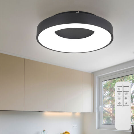 Plafonnier LED lampe de salon lampe de salle à manger plafonnier lampe de chambre, métal plastique noir, 42W 2500lm 2700-6000K blanc chaud-blanc froid, H 10 cm