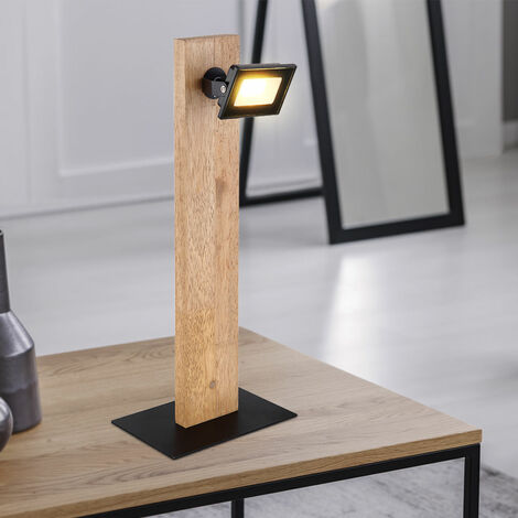 Lampe de table lampe en bois lampe de table de chambre spot spot, métal noir satiné, 1x LED 5W 420Lm 3000K, LxPxH 18x12x45 cm