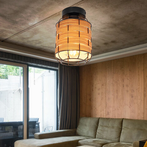 Plafonnier plafonnier lampe de salon lampe de salle à manger lampe de  salon, métal noir aspect bois, douille E27, DxH 15x22cm