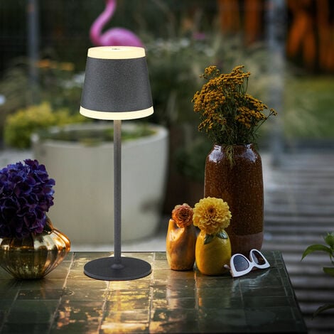 Lampe de table LED lampe de table à piles lampe de table sans fil avec  variateur tactile, IP54 résistant aux intempéries dimmable, opale gris  métal, 1x LED 4W 220Lm 3000K, DxH 11x38.5cm