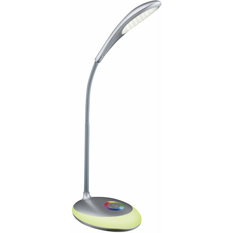 Lampe de bureau Touch Lampe de table à changement de couleur Touch, dimmable Lampe de table col de cygne, batterie rechargeable, argent, 1x LED 3W blanc neutre 1x RVB 1,4W, H 48 cm