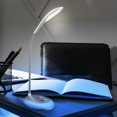 Lampe de bureau Touch Lampe de table à changement de couleur Touch, dimmable Lampe de table col de cygne, batterie rechargeable, argent, 1x LED 3W blanc neutre 1x RVB 1,4W, H 48 cm