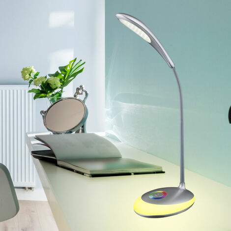 Lampe de bureau Touch Lampe de table à changement de couleur Touch, dimmable Lampe de table col de cygne, batterie rechargeable, argent, 1x LED 3W blanc neutre 1x RVB 1,4W, H 48 cm