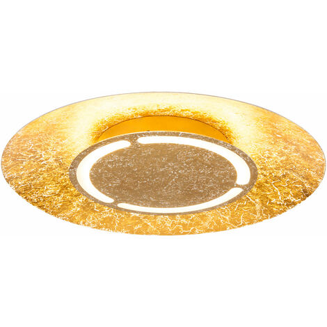 Plafonnier plafonnier lampe de salon lampe de salle à manger lampe de chambre, métal doré opale blanc, LED 24W 1400Lm blanc chaud, DxH 50x8,6cm