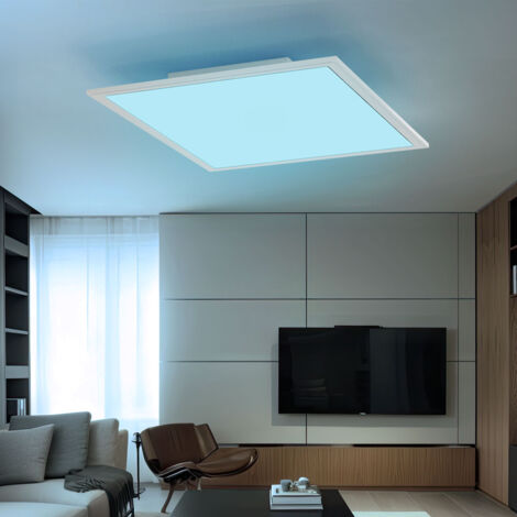Plafonnier LED plafonnier panneau intégré/monté en saillie lampe de salon, métal plastique blanc, télécommande dimmable CCT RGB contrôle Bluetooth, 18W 1200lm blanc chaud / blanc froid 2700 - 6000K, L