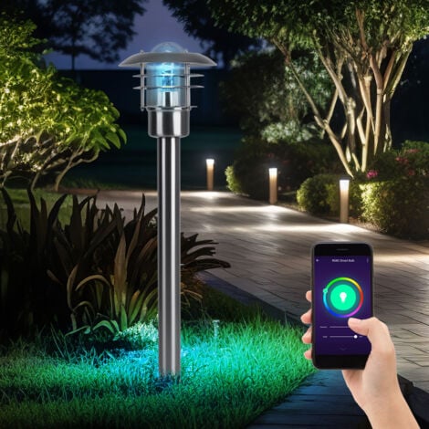 Lampadaire, éclairage extérieur, éclairage d'allée de jardin, lampadaire lanterne, contrôle par application à intensité variable, acier inoxydable, Smart RGB LED 10W 806Lm, LxLxH 22x22x80 cm