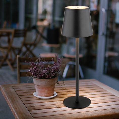 Lampe de table lampe d'extérieur dimmable lampe de table LED batterie USB  lampe de jardin, métal plastique opale noire, 3W 130Lm blanc chaud, DxH  10,6x36 cm