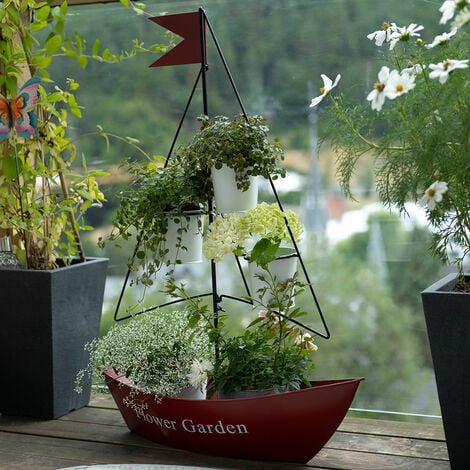 Relaxdays Support à pots de fleurs balcon, lot de 3, métal, réglable,  Porte-plantes à accrocher, H x D 14 x 27 cm, noir