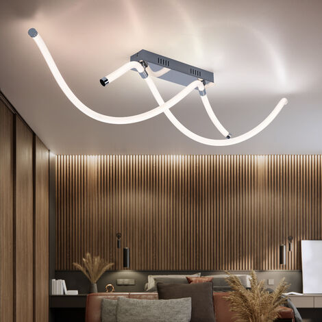 Plafonnier plafonnier lampe de salon lampe de salle à manger lampe de couloir, opale blanche métal chromé, 1x LED 20W 1790Lm blanc chaud, LxPxH 102x22x26cm