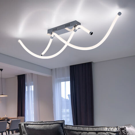 Plafonnier plafonnier lampe de salon lampe de salle à manger lampe de couloir, opale blanche métal chromé, 1x LED 20W 1790Lm blanc chaud, LxPxH 102x22x26cm