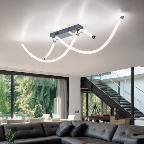 Plafonnier plafonnier lampe de salon lampe de salle à manger lampe de couloir, opale blanche métal chromé, 1x LED 20W 1790Lm blanc chaud, LxPxH 102x22x26cm