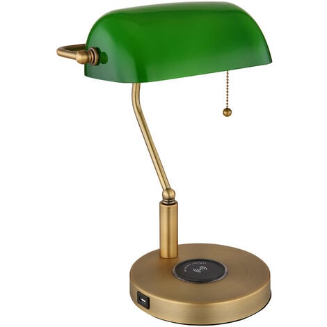 Lampe de bureau lampe de banquier lampe de table vieux laiton verre lampe  de lecture verte