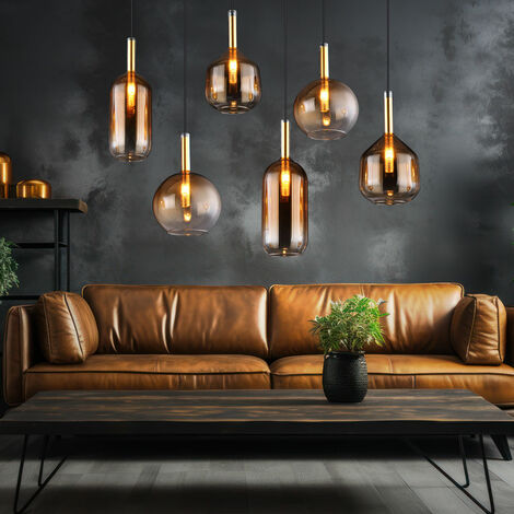Lampe de table à manger lampe suspendue lampe à suspension verre ambre lampe de salon H 120 cm