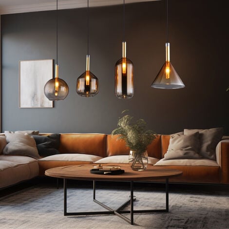 Suspension lampe suspendue plafonnier lampe de salle à manger métal verre ambre L 110cm