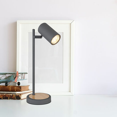 Lampe de table lampe de table lampe de bureau chambre lampe de lecture spot mobile, métal aspect bois graphite, 1x douille GU10, DxH 12x35cm