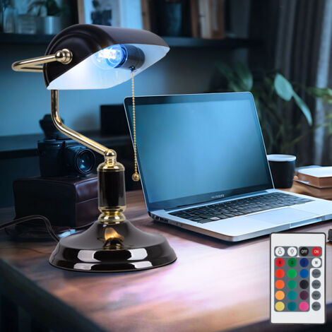 Lampe de banquier LED RGB dimmable avec télécommande lampe de table lampe de lecture or anthracite lampe de bureau lampe de salon, changement de couleur RVB, métal, 8,5W 806lm blanc chaud, LxlxH 26,5x