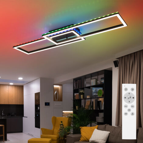 Plafonnier lampe de salon dimmable plafonnier LED arc-en-ciel LED à couleur changeante, télécommande, 1x LED 40W 2500Lm 2700-6500 Kelvin, L 90 cm
