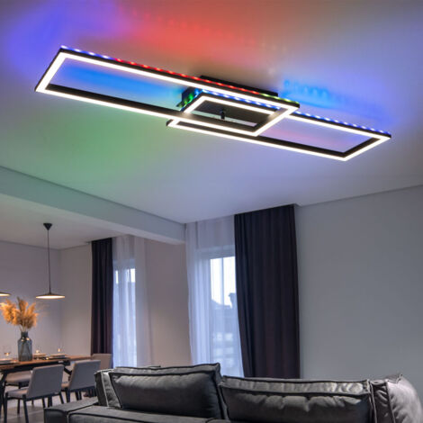 Plafonnier lampe de salon dimmable plafonnier LED arc-en-ciel LED à couleur changeante, télécommande, 1x LED 40W 2500Lm 2700-6500 Kelvin, L 90 cm