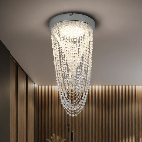 Lustre Cristal Moderne - Suspension Plafond 60 Cm (ou 80 Cm) - Lumière Réglable 3 Tons (3000K-6000K) - Cadre Métal Et Cristaux - Couleurs Or Ou Bleu - Pour Salon, Salle à Manger