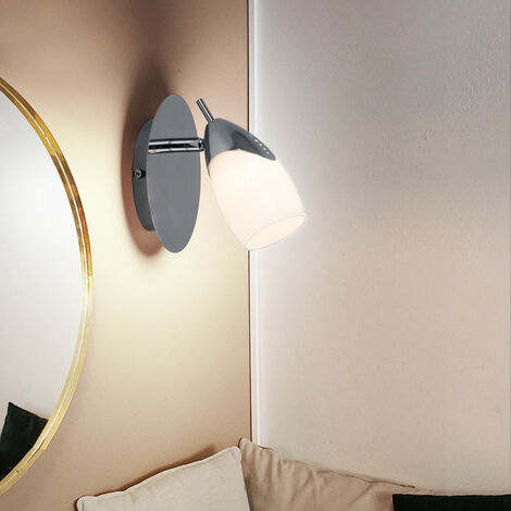 Applique murale LED spot applique murale lampe de couloir lampe de salon, spot mobile, métal laqué argent, H 19 cm