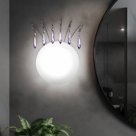 Applique murale en verre, lampe de couloir, cristal, chambre à coucher,  violet, blanc, métal, 1x E14