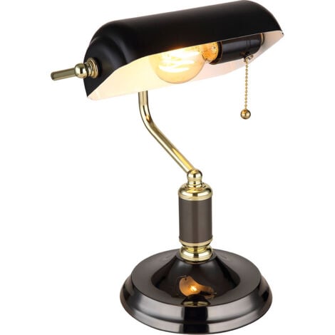 Lampe de banquier lampe de table lampe de lecture anthracite or lampe de bureau lampe de salon, métal, 1x E27, LxlxH 26,5x18x 34 cm