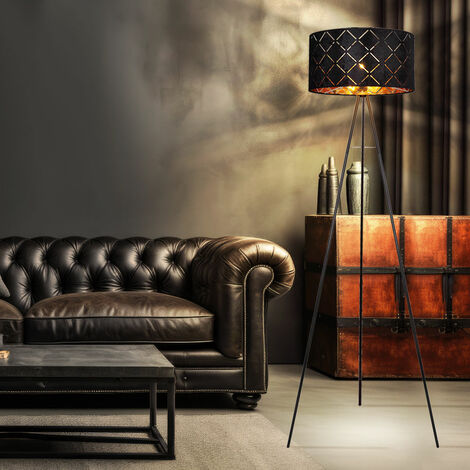 Lampadaire Lampadaire Lampe d'appoint Lampe de salon Lampe de chambre Lampe trépied, abat-jour textile 3 pieds or noir, 1x douille E27, DxH 69x149cm