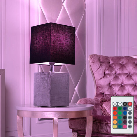 Lampe de table lampe de chevet lampe de salon lampe de lecture, télécommande dimmable changement de couleur, céramique argent textile noir, LED 4,8W 470Lm blanc chaud, LxPxH 14x14x35cm