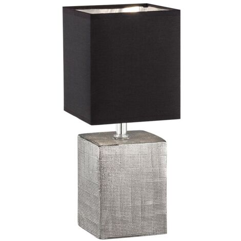 Lampe de table lampe de chevet lampe de salon lampe de lecture, télécommande dimmable changement de couleur, céramique argent textile noir, LED 4,8W 470Lm blanc chaud, LxPxH 14x14x35cm