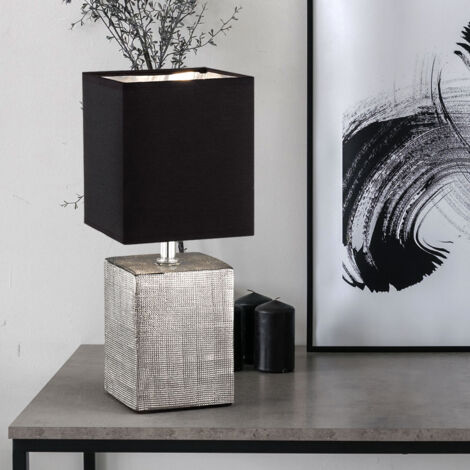 Lampe de table lampe de chevet lampe de salon lampe de lecture, télécommande dimmable changement de couleur, céramique argent textile noir, LED 4,8W 470Lm blanc chaud, LxPxH 14x14x35cm