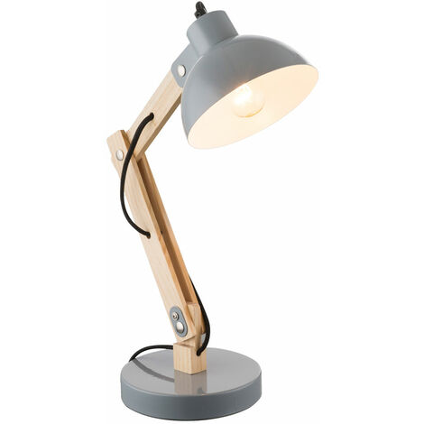 Lampe de table lampe de table lampe d'appoint lampe de lecture lampe de bureau, maison de campagne bois naturel métal gris, 1x douille E27, LxlxH 31x16x42,5cm