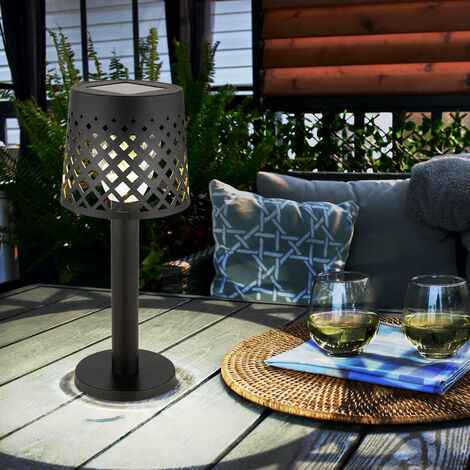 Lampe solaire LED, lampe de table, lampe d'extérieur, lampe de terrasse, lampe de jardin, plastique transparent noir, batterie 6-8h IP44, 3000K blanc chaud, D 9 cm