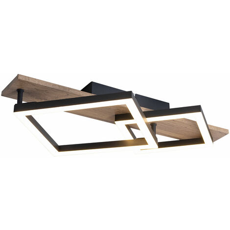 Plafonnier LED lampe design lampe de salon lampe de salle à manger, métal noir aspect bois plastique, 18W 1050lm 3000K blanc chaud, L 47,5 cm